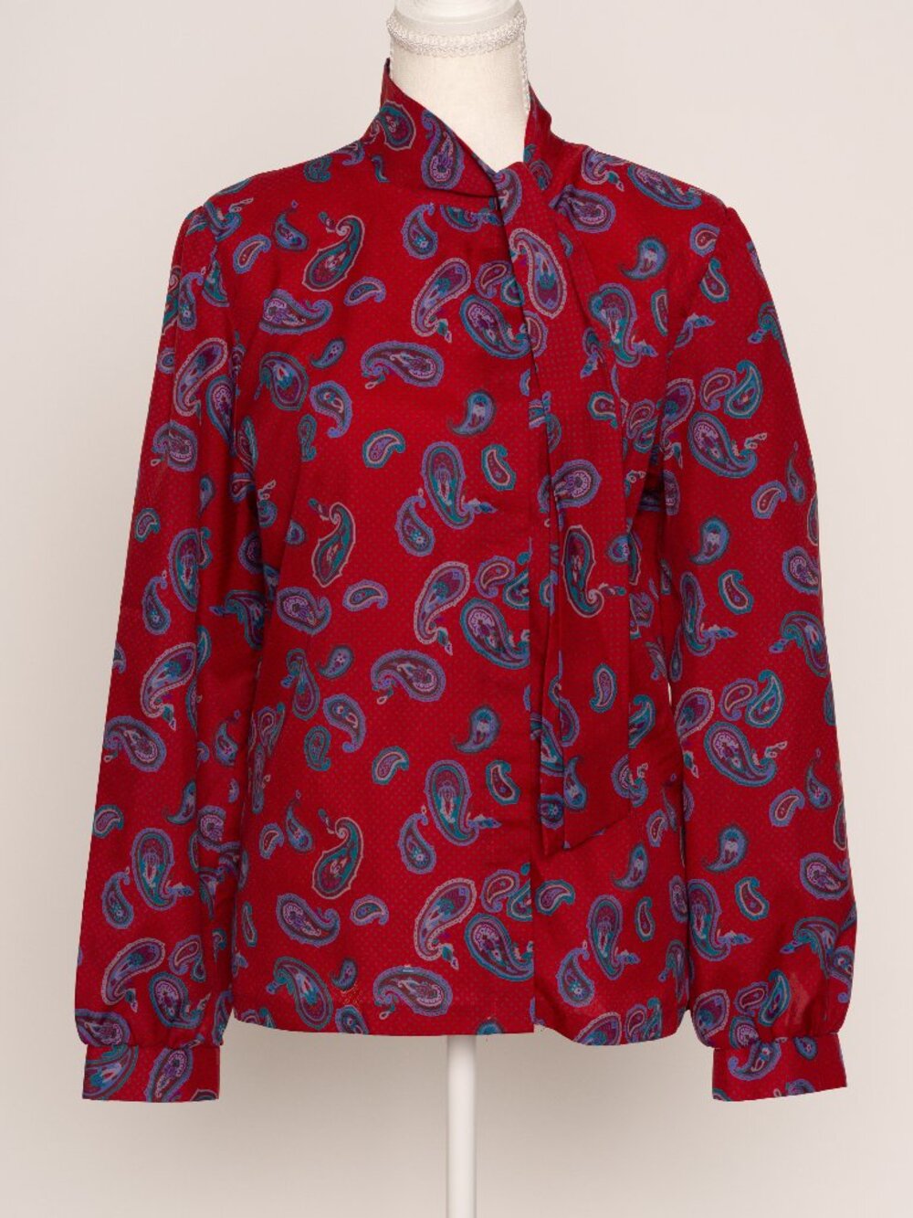 Vintage 70s 80s Wyndham Collection Paisley Bow Neck Blouse Mod Retro Twee Small